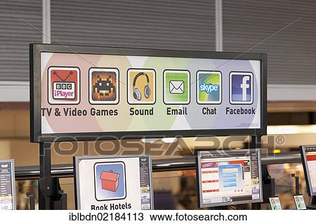 Stock Image - Internet access lounge sign at Gatwick Airport, England, United Kingdom, Europe. Fotosearch