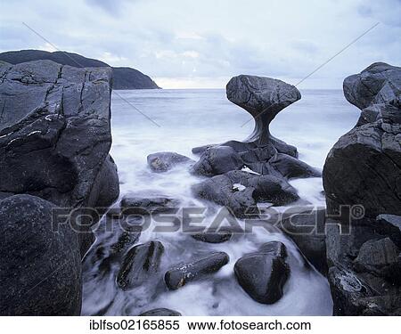 Stock Photography - Kannesteinen or Kannestein Rock, near Måløy, Maloey, polished by the surf, Vågsøy, Vagsoey, Sogn og Fjordane, Norway, Europe. Fotosearch