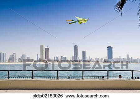 Kite in front of the skyline of Dubai, United Arab Emirates, Middle East, Asia View Large Photo Image Stock Photograph - Kite in front of the skyline of Dubai, United Arab Emirates, Middle East, Asia. Fotosearch