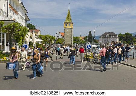 Lakeside promenade at the harbour and Mangturm tower, Lindau, Baden-Wuerttemberg, southern Germany, Germany, Europe View Large Photo Image Stock Image - Lakeside promenade at the harbour and Mangturm tower, Lindau, Baden-Wuerttemberg, southern Germany, Germany, Europe. Fotosearch