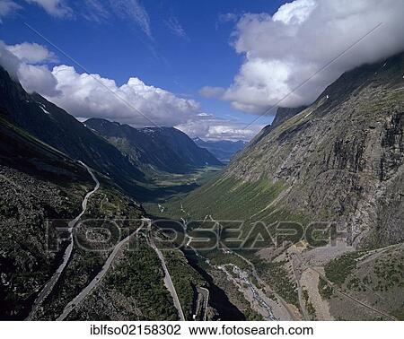 Stock Image - Landscape at Trollstigen, Troll's Path, Trollstiegvegen, Møre og Romsdal, Norway, Scandinavia, Europe. Fotosearch