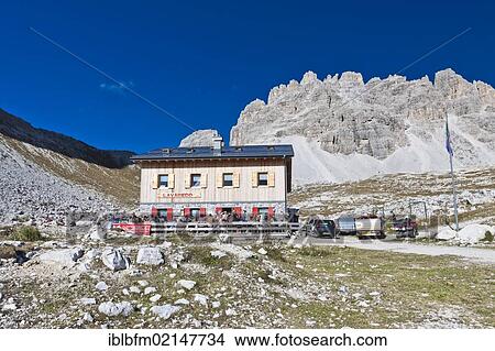 Picture - Lavaredo hut, Drei Zinnen Trail, Tre Cime di Lavaredo, Dolomites, Italy, Europe. Fotosearch