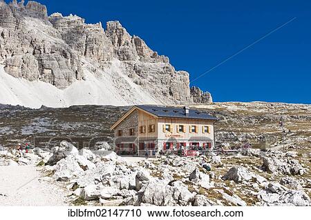 Lavaredo hut, Tre Cime di Lavaredo, Drei Zinnen, Dolomites, Italy, Europe View Large Photo Image Stock Image - Lavaredo hut, Tre Cime di Lavaredo, Drei Zinnen, Dolomites, Italy, Europe. Fotosearch