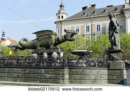 Lindwurmbrunnen, Lindworm Fountain, Neuer Platz square, Klagenfurt, Carinthia, Austria, Europe View Large Photo Image Stock Image - Lindwurmbrunnen, Lindworm Fountain, Neuer Platz square, Klagenfurt, Carinthia, Austria, Europe. Fotosearch