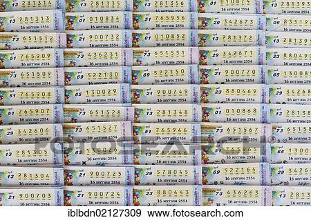 Stock Photo - Lottery tickets for sale, Thailand, Asia. Fotosearch