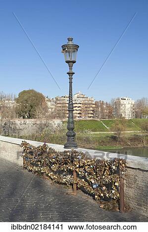 Stock Image - Love padlocks at Ponte Milvio, Milvian or Mulvian Bridge, Rome, Italy, Europe. Fotosearch