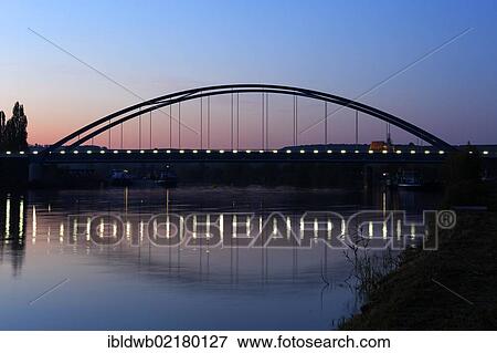 Mainbruecke bridge between Volkach and Astheim at dusk, Lower Franconia, Franconia, Bavaria, Germany, Europe View Large Photo Image Stock Photo - Mainbruecke bridge between Volkach and Astheim at dusk, Lower Franconia, Franconia, Bavaria, Germany, Europe. Fotosearch