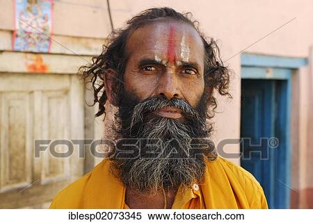 Stock Photography - Man with a beard, ascetic, Kathmandu, Nepal, Asia. Fotosearch