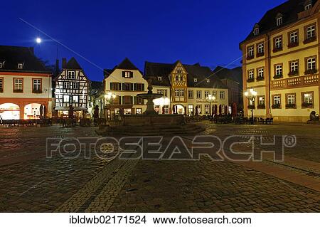 Market square at dusk, Neustadt an der Weinstrasse, German Wine Route, Palatinate Forest, Rhineland-Palatinate, Germany, Europe View Large Photo Image Picture - Market square at dusk, Neustadt an der Weinstrasse, German Wine Route, Palatinate Forest, Rhineland-Palatinate, Germany, Europe. Fotosearch