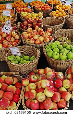 Stock Photography - Market stall with fruit at the Viktualienmarkt markets, Munich, Bavaria, Germany, Europe. Fotosearch