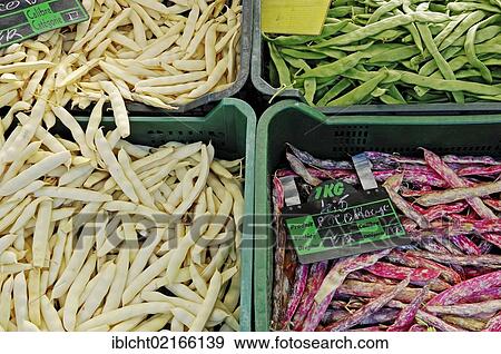 Stock Photo - Market stall with various types of beans, Sault, Vaucluse, Provence-Alpes-Cote d'Azur, Southern France, France, Europe, PublicGround, Europe. Fotosearch