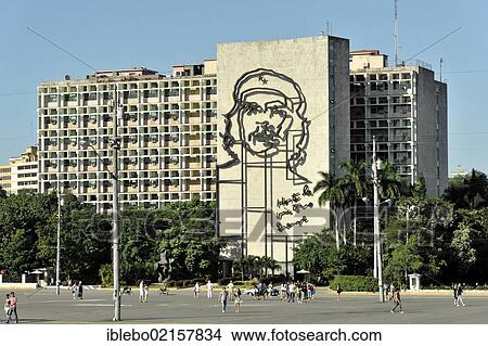 Picture - Metal sculpture, mural of Che Guevara, Plaza de la Revolucion, town centre of Havana, Haban Nueva Vedado, Cuba, Greater Antilles, Caribbean, Central America, America, North America. Fotosearch