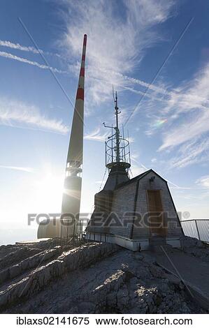 Stock Photography - Meteorological station and radio antenna on the summit of Santis Mountain, Appenzell Outer Rhodes, Switzerland, Europe, PublicGround, Europe. Fotosearch