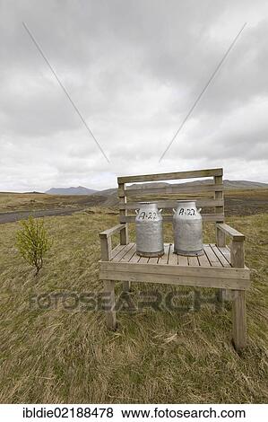 Milk jugs waiting for collection, Keldur, Southwest Iceland, Iceland, Northern Europe, Europe View Large Photo Image Stock Photo - Milk jugs waiting for collection, Keldur, Southwest Iceland, Iceland, Northern Europe, Europe. Fotosearch