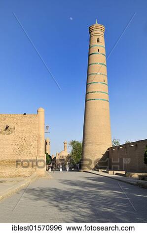 Minaret of the Djuma, Juma Mosque the historic adobe town of Khiva, Chiva, Ichan kala, Unesco World Heritage Site, Uzbekistan, Central Asia, Asia View Large Photo Image Stock Photograph - Minaret of the Djuma, Juma Mosque the historic adobe town of Khiva, Chiva, Ichan kala, Unesco World Heritage Site, Uzbekistan, Central Asia, Asia. Fotosearch