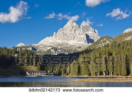 Misurina Lake in front of Tre Cime di Lavaredo, Three Peaks, Dolomites, Italy, Europe View Large Photo Image Stock Image - Misurina Lake in front of Tre Cime di Lavaredo, Three Peaks, Dolomites, Italy, Europe. Fotosearch