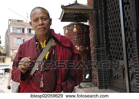 Monk, Boudhanath, Kathmandu, Nepal, Asia View Large Photo Image Stock Photo - Monk, Boudhanath, Kathmandu, Nepal, Asia. Fotosearch