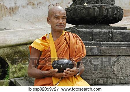 Monk, Swayambhunath temple, Kathmandu, Nepal, Asia View Large Photo Image Stock Photo - Monk, Swayambhunath temple, Kathmandu, Nepal, Asia. Fotosearch