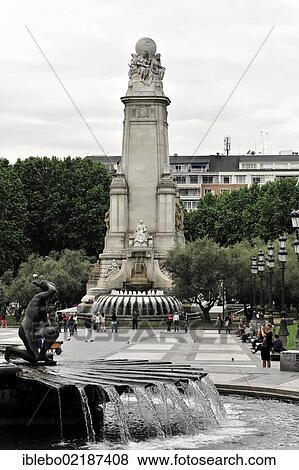 Stock Photo - Monumento de Cervantes, Cervantes Monument, on the Plaza de Espana, Madrid, Spain, Europe. Fotosearch