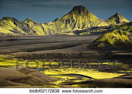 Moss-covered mountains, landscape surrounding Lake Langisjór, Highlands, Iceland, Europe View Large Photo Image Stock Photo - Moss-covered mountains, landscape surrounding Lake Langisjór, Highlands, Iceland, Europe. Fotosearch