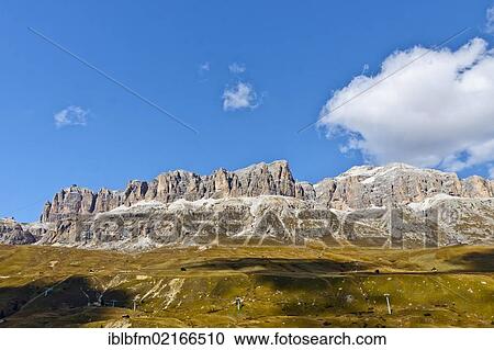 Stock Image - Mt Campolongo, Piz Boé, 3152m, Sella Group, Sella Ronda, Dolomites, Italy, Europe. Fotosearch