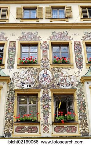 Murals on Marien-Apotheke, St. Mary's Pharmacy, in Traunstein, Chiemgau, Bavaria, Germany, Europe, PublicGround, Europe View Large Photo Image Stock Photograph - Murals on Marien-Apotheke, St. Mary's Pharmacy, in Traunstein, Chiemgau, Bavaria, Germany, Europe, PublicGround, Europe. Fotosearch