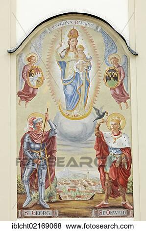 Murals on St. Oswald Parish Church in Traunstein, Chiemgau, Bavaria, Germany, Europe, PublicGround, Europe View Large Photo Image Stock Photo - Murals on St. Oswald Parish Church in Traunstein, Chiemgau, Bavaria, Germany, Europe, PublicGround, Europe. Fotosearch