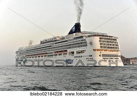 Stock Photo - Norwegian Jade, cruise ship, built in 2006, 295m, 2394 passengers, arriving in the port of Venice, Veneto, Italy, Europe. Fotosearch