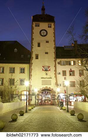 Stock Image - Oberes Tor Gate, Schaffhauser Gate, Waldshut, Waldshut-Tiengen, High Rhine District, Black Forest, Baden-Wuerttemberg, Germany, Europe, PublicGround, Europe. Fotosearch
