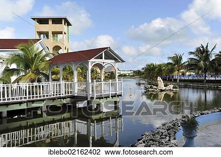 Stock Image - Observation tow and parts of the hotel resort, 4-star Memories Caribe Hotel, Caya Coco, Cuba, Greater Antilles, Caribbean, Central America, America, North America. Fotosearch