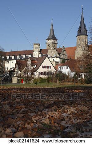 Oehring Castle in front of the Collegiate Church of St. Peter and Paul with the Blasturm tower, Oehringen, Hohenlohe, Baden-Wuerttemberg, Germany, Europe View Large Photo Image Picture - Oehring Castle in front of the Collegiate Church of St. Peter and Paul with the Blasturm tower, Oehringen, Hohenlohe, Baden-Wuerttemberg, Germany, Europe. Fotosearch