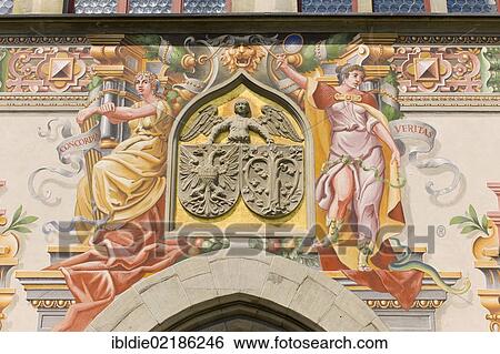 Old town hall, mural painting, lettering "Concordia", harmony, and "Veritas", truth, Lindau, Baden-Wuerttemberg, southern Germany, Europe View Large Photo Image Stock Photograph - Old town hall, mural painting, lettering "Concordia", harmony, and "Veritas", truth, Lindau, Baden-Wuerttemberg, southern Germany, Europe. Fotosearch