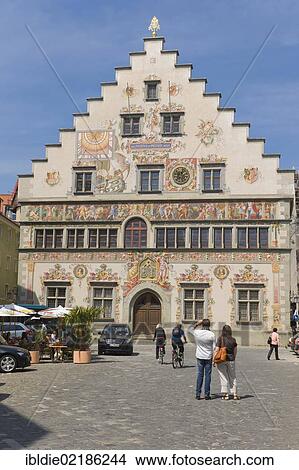 Old town hall with a stepped gable, mural paintings, Lindau, Baden-Wuerttemberg, southern Germany, Germany, Europe View Large Photo Image Picture - Old town hall with a stepped gable, mural paintings, Lindau, Baden-Wuerttemberg, southern Germany, Germany, Europe. Fotosearch