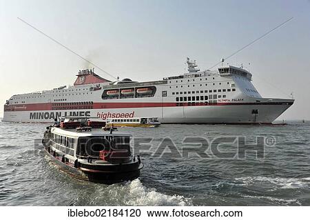 Olympia Palace, ferry, Minoan Lines, built in 2001, 214m, 2182 passengers, arriving in the port of Venice, Venice, Veneto, Italy, Europe View Large Photo Image Stock Image - Olympia Palace, ferry, Minoan Lines, built in 2001, 214m, 2182 passengers, arriving in the port of Venice, Venice, Veneto, Italy, Europe. Fotosearch
