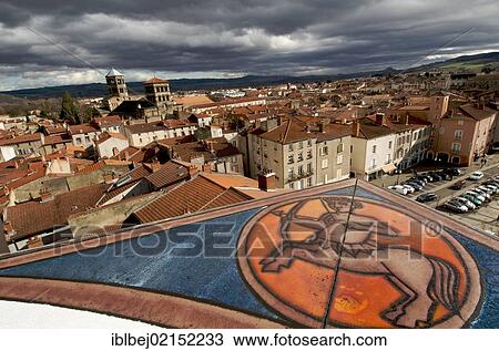 Stock Image - Overlooking Issoire with the Romanesque church of St. Austremoine, Auvergne, France, Europe. Fotosearch