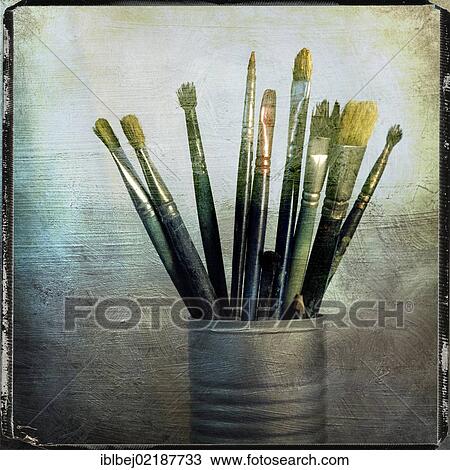 Paintbrushes in a tin, vintage look View Large Photo Image Stock Image - Paintbrushes in a tin, vintage look. Fotosearch