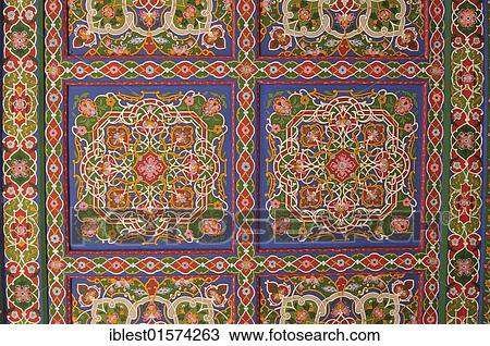 Stock Image - Painted ceiling at Emir Khudayar Khan Palace, Kokand, Khoqand, Fergana Valley, Silk Road, Uzbekistan, Central Asia, Asia. Fotosearch
