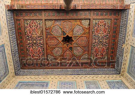 Stock Photograph - Painted ceiling, Tash Khauli Palace in the historic town Ichan Kala of Chiva, Khiva, Unesco World Heritage Site, Silk Road, Uzbekistan, Central Asia, Asia. Fotosearch