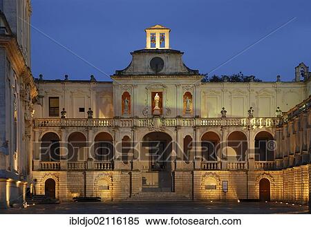 Palazzo Vescovile at the blue hour, Piazza del Duomo, Lecce, Salento peninsula, Puglia, Apulia, Italy, Europe View Large Photo Image Stock Photography - Palazzo Vescovile at the blue hour, Piazza del Duomo, Lecce, Salento peninsula, Puglia, Apulia, Italy, Europe. Fotosearch