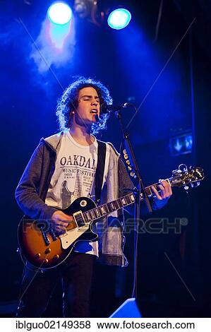 Stock Photo - Patrick Silder, guitarist from the Swiss band The Real Maynuts performing live in the Schueuer concert hall, Lucerne, Switzerland, Europe. Fotosearch