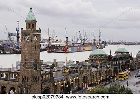 Pegelturm, water level tower, St. Pauli Landungsbruecken, St. Pauli Landing Bridges, port, Hamburg, Germany, Europe View Large Photo Image Picture - Pegelturm, water level tower, St. Pauli Landungsbruecken, St. Pauli Landing Bridges, port, Hamburg, Germany, Europe. Fotosearch