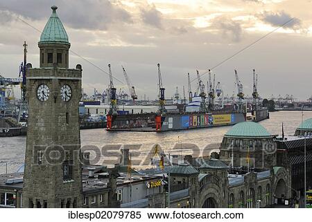 Pegelturm, water level tower, St. Pauli Landungsbruecken, St. Pauli Landing Bridges, port, Hamburg, Germany, Europe View Large Photo Image Stock Photography - Pegelturm, water level tower, St. Pauli Landungsbruecken, St. Pauli Landing Bridges, port, Hamburg, Germany, Europe. Fotosearch
