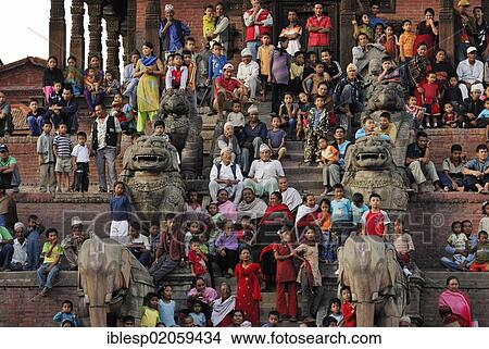 People watching procession, steps of the Nyatapola Pagoda, Taumadhi square, Bhaktapur, Kathmandu Valley, Nepal, Asia View Large Photo Image Picture - People watching procession, steps of the Nyatapola Pagoda, Taumadhi square, Bhaktapur, Kathmandu Valley, Nepal, Asia. Fotosearch