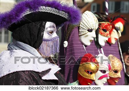 Stock Photograph - People wearing masks, Venice Hallia carnival, Schwaebisch Hall, Baden-Wuerttemberg, Germany, Europe. Fotosearch