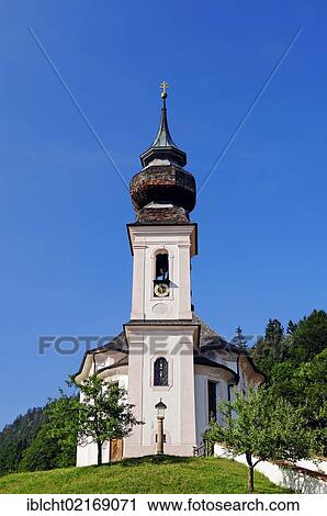 Stock Image - Pilgrimage Church of Maria Gern near Berchtesgaden, Berchtesgadener Land, Bavaria, Germany, Europe, PublicGround, Europe. Fotosearch