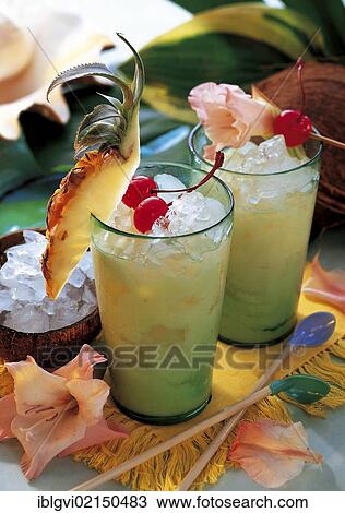 Stock Image - Pina colada, white rum, coconut cream, Caribbean. Fotosearch