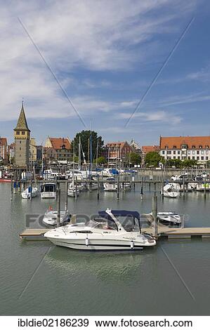 Pleasure crafts in the harbour, Mangturm tower, Lindau, Lake Constance, Baden-Wuerttemberg, southern Germany, Germany, Europe View Large Photo Image Stock Photo - Pleasure crafts in the harbour, Mangturm tower, Lindau, Lake Constance, Baden-Wuerttemberg, southern Germany, Germany, Europe. Fotosearch