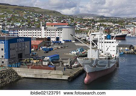Stock Image - Port of Tórshavn on Streymoy, capital of the Faroe Islands, group of islands in the North Atlantic, Denmark, Northern Europe, Europe. Fotosearch