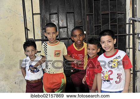 Stock Photo - Portrait, young Cuban boys, Central Havana, Centro Habana, Cuba, Greater Antilles, Caribbean, Central America, America, North America. Fotosearch