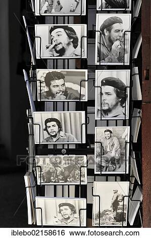 Stock Photograph - Postcards in a rack, pictures of Che Guevara, Cuba, Greater Antilles, Caribbean, Central America, America, North America. Fotosearch